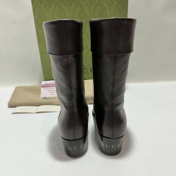 Gucci Men Boots 10/ US 10.5 Cocoa Leather Block Heel Mid Calf Pull-On NIB - Picture 5 of 12